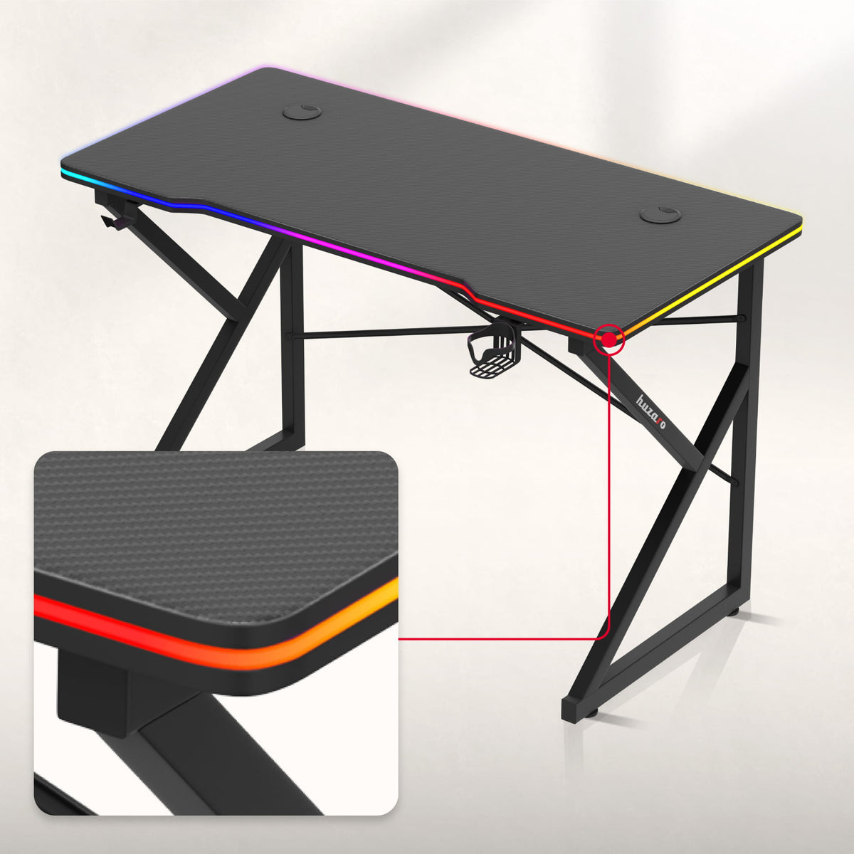 Huzaro Hero 1.7 RGB LED Gaming-Tisch Schwarz