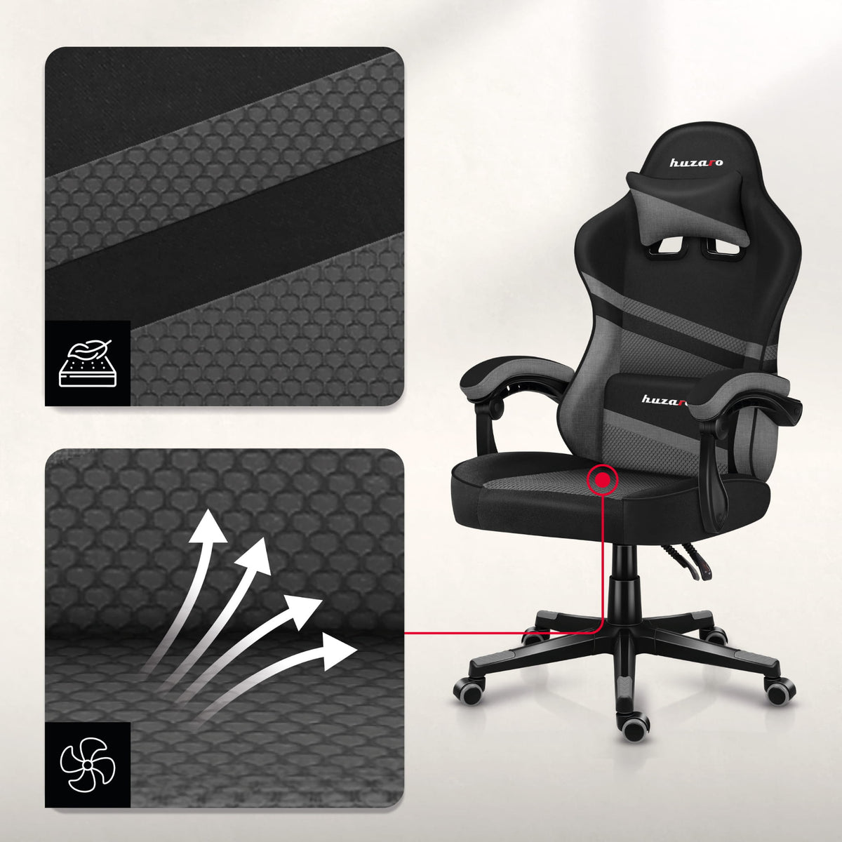 HUZARO FORCE 4.4 Grau Mesh Gaming-Stuhl