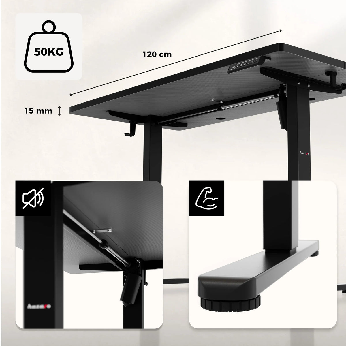 Huzaro Hero 8.1 Höhenverstellbarer Schreibtisch Schwarz
