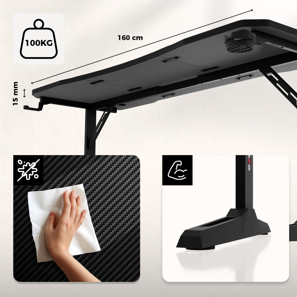 Gaming-Schreibtisch Huzaro Hero 4.6 Schwarz 160 cm