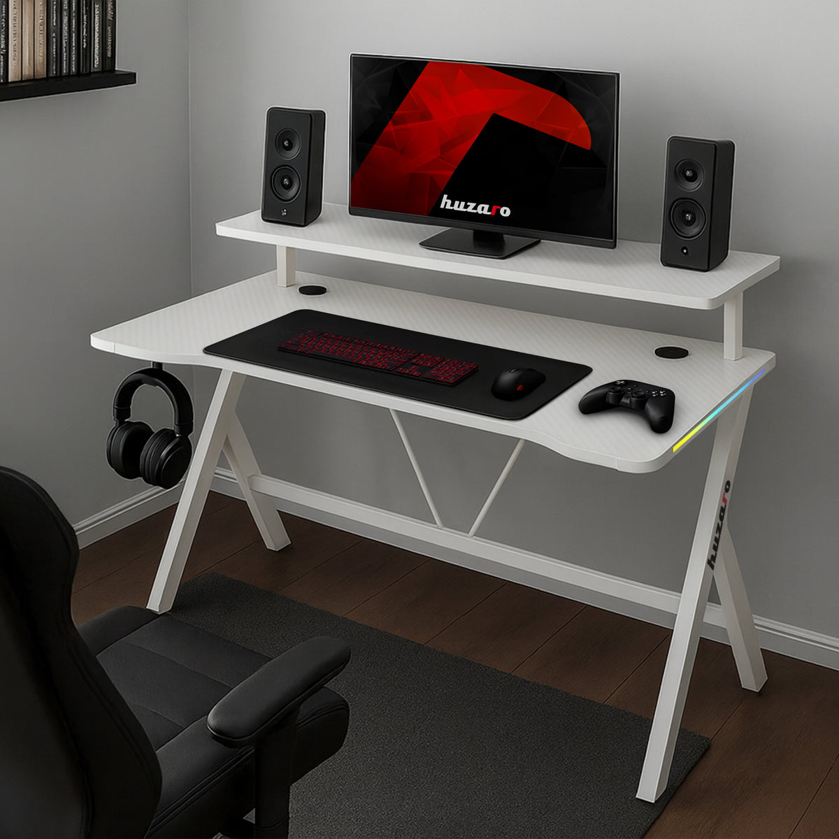 LED-Gaming-Schreibtisch Huzaro Hero 1.9 RGB Weiß 120 cm