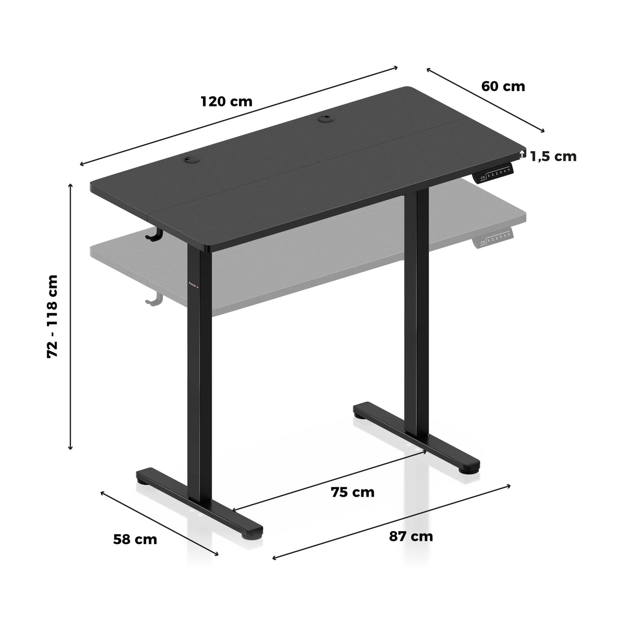 Huzaro Hero 8.1 Höhenverstellbarer Schreibtisch Schwarz